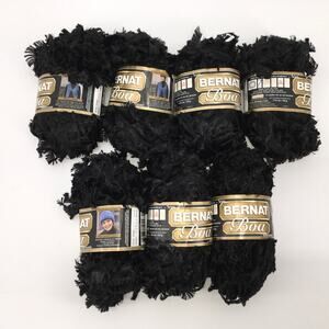 *Lot of 7 Skeins* Bernat Boa Eyelash Novelty Yarn Raven Black Furry Discontinued